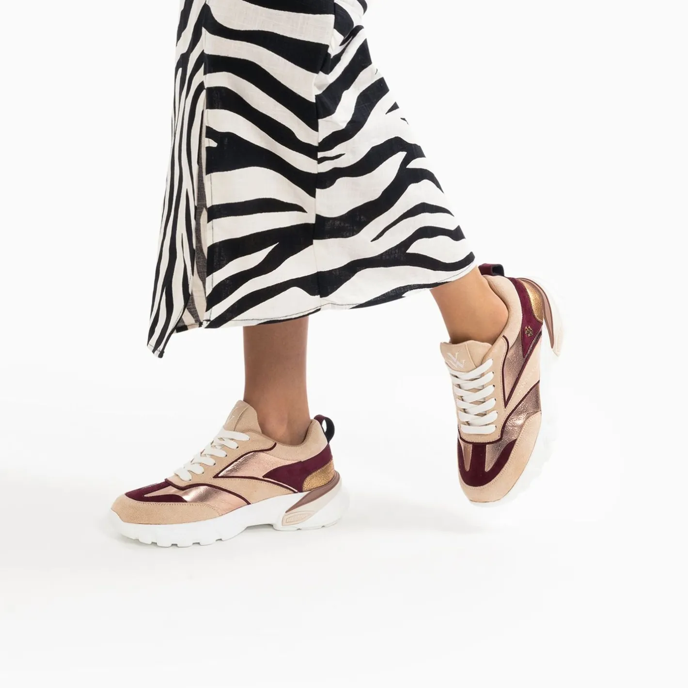 Vanessa Wu Baskets Agnes Beige Et Prune A Semelle Oversize Best