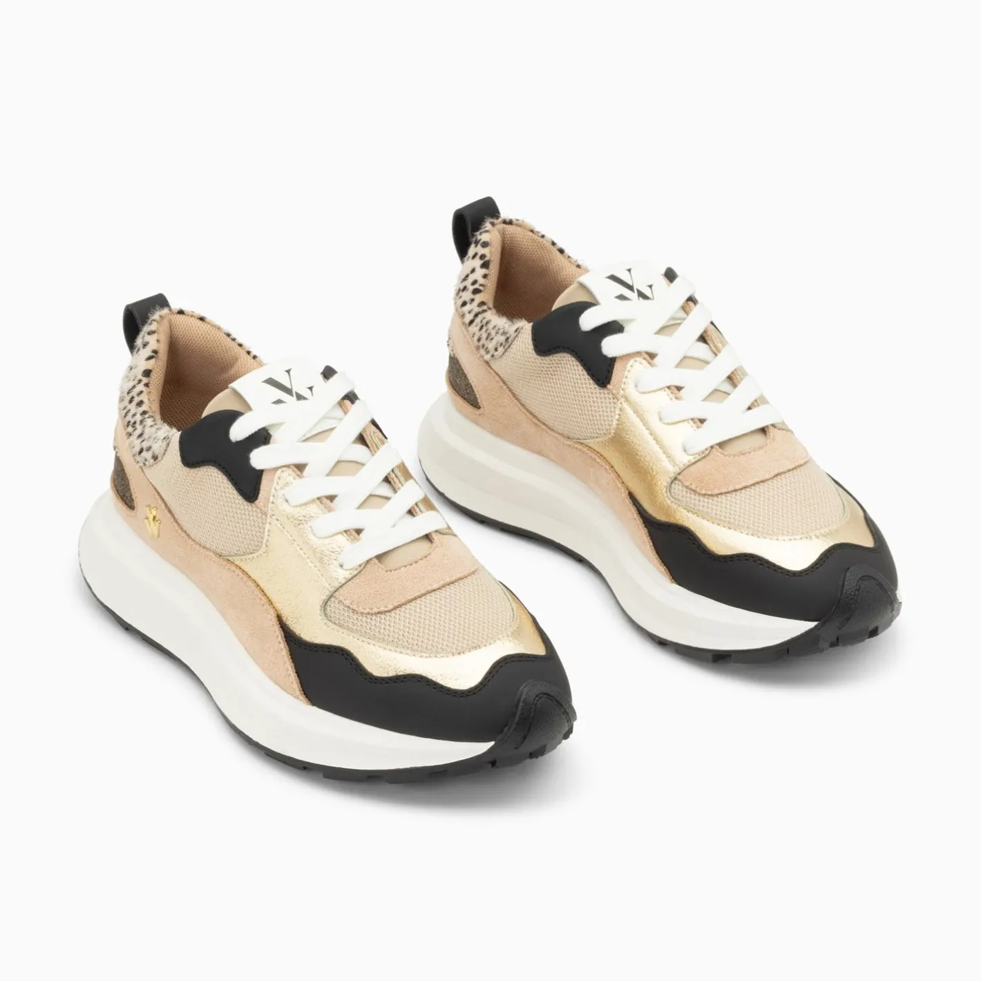 Vanessa Wu Baskets Alice Beige Et Noir A Semelle Oversize New
