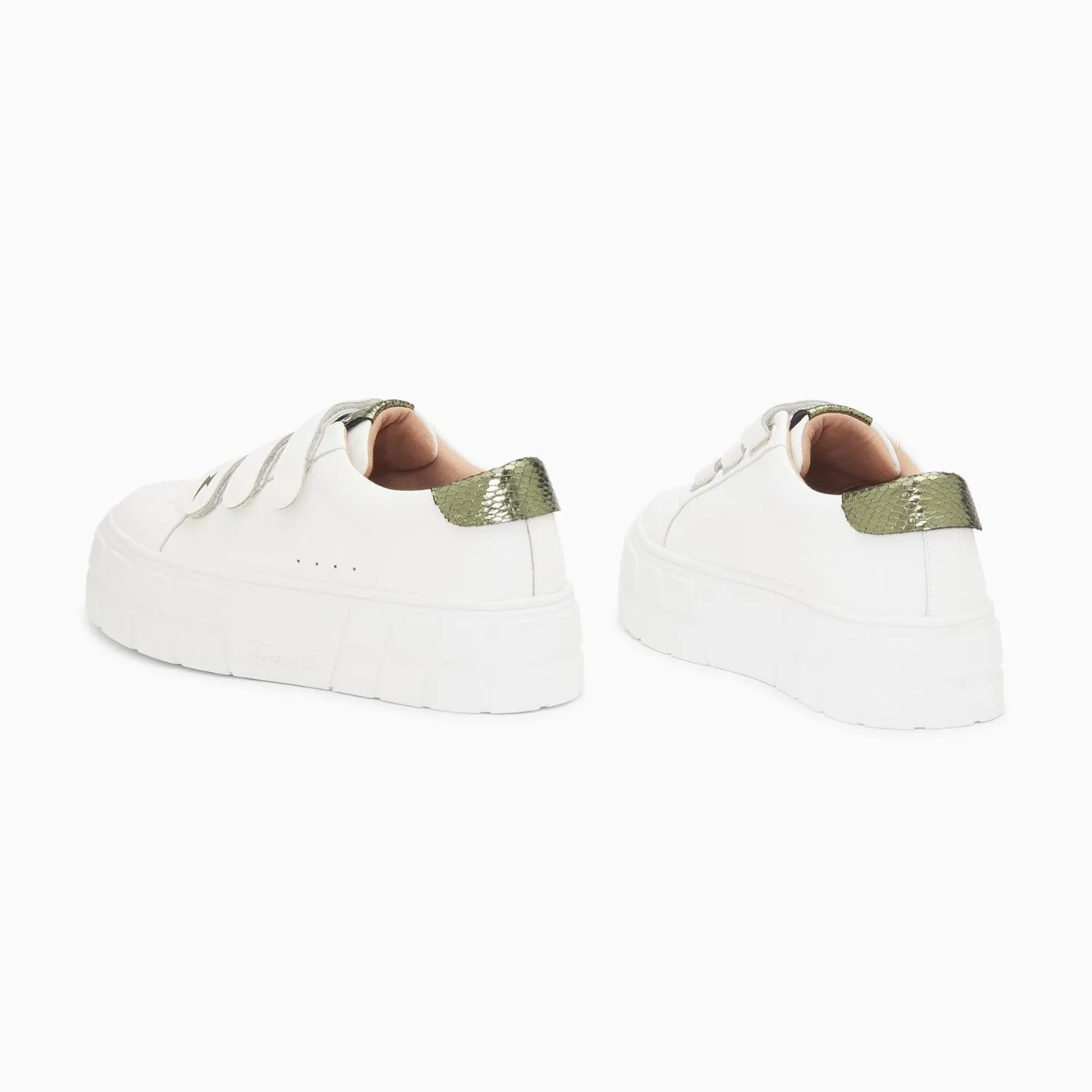 Vanessa Wu Baskets Angela Blanc Et Kaki Serpent A Plateforme