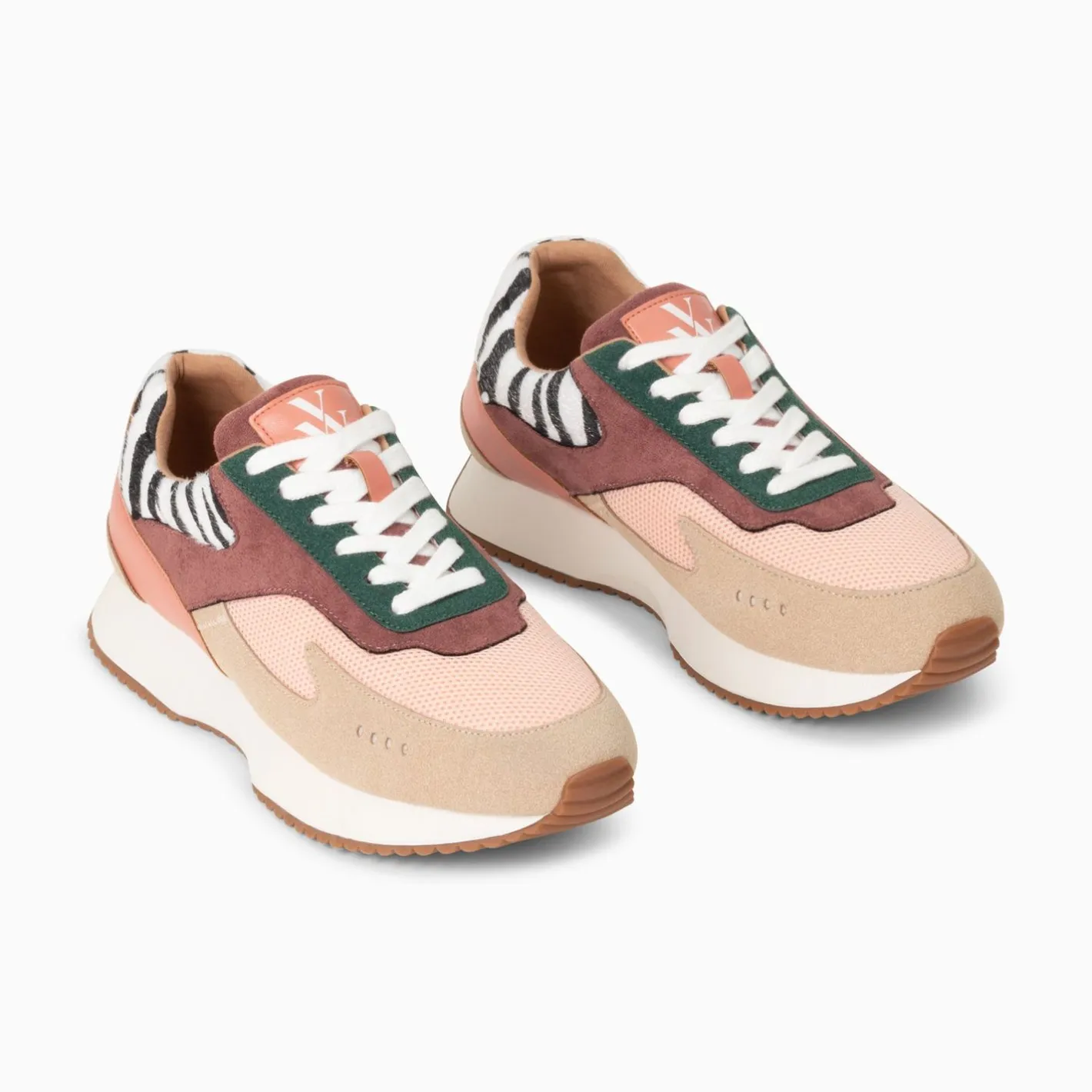 Vanessa Wu Baskets Anouk Rose Et Beige A Semelle Running Outlet