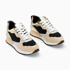 Vanessa Wu Baskets Berenice Noir Et Beige A Semelle Running