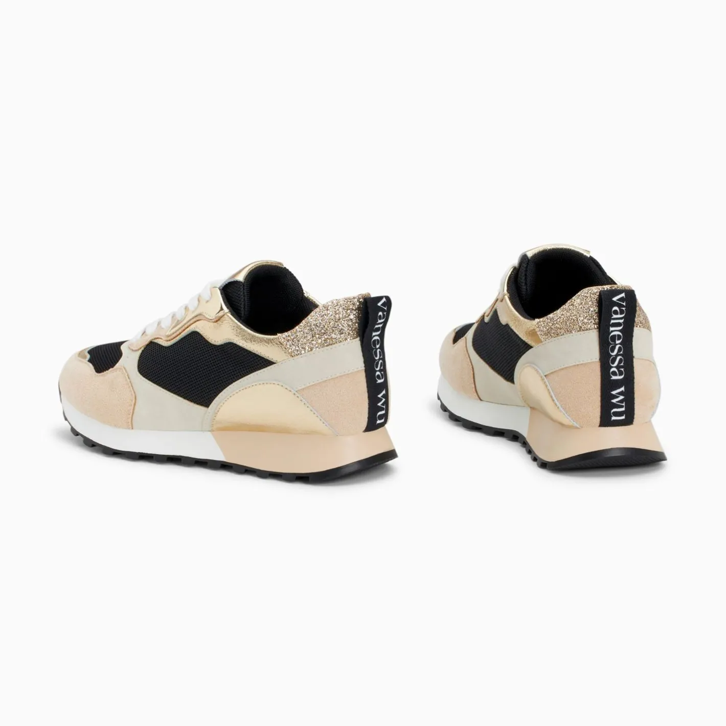 Vanessa Wu Baskets Berenice Noir Et Beige A Semelle Running