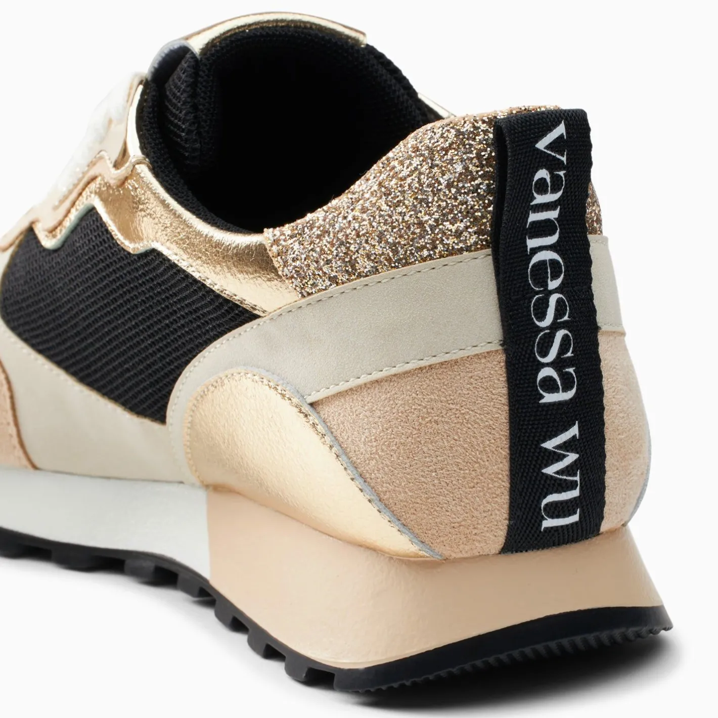 Vanessa Wu Baskets Berenice Noir Et Beige A Semelle Running