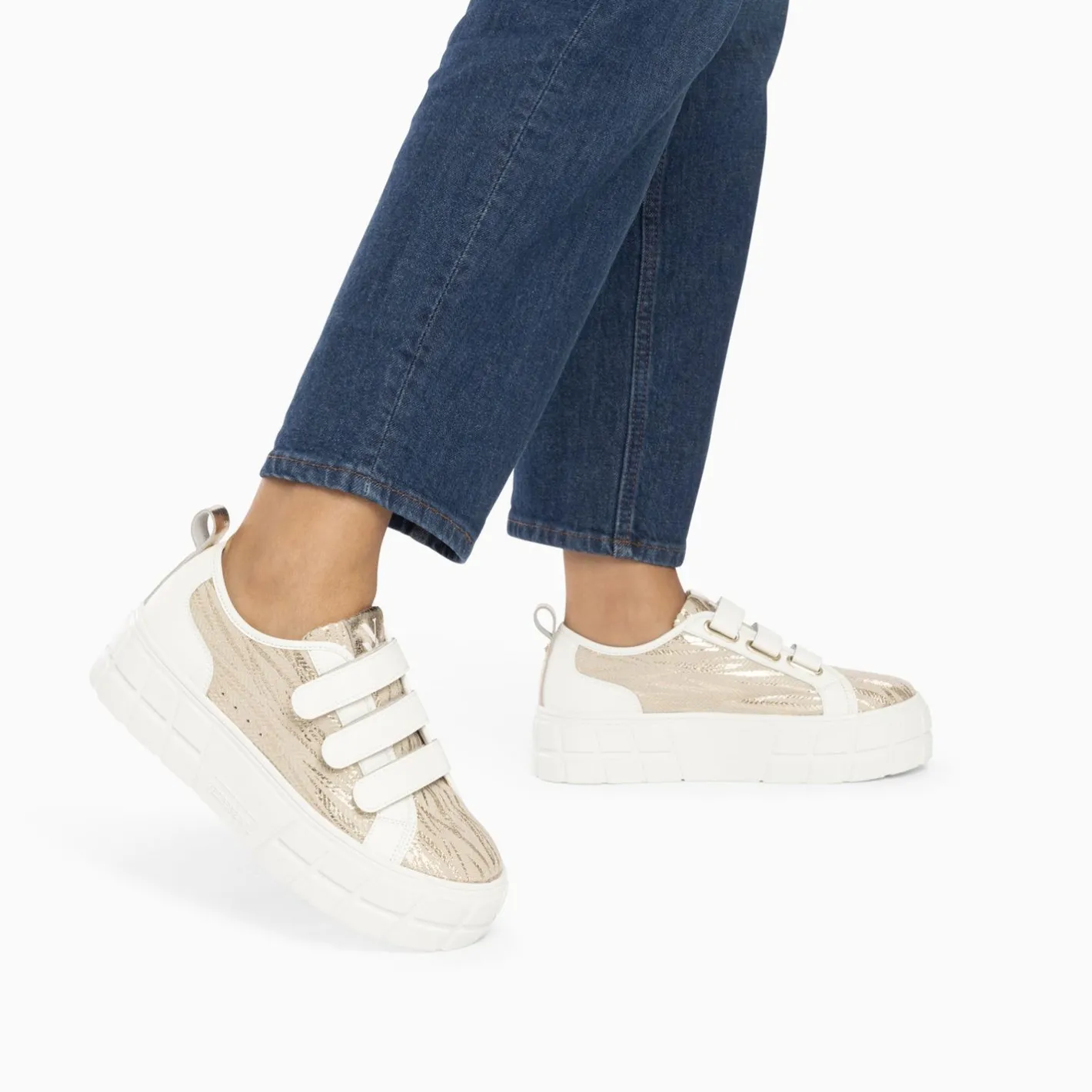 Vanessa Wu Baskets Bridget Beige Et Or Zebre A Plateforme Discount
