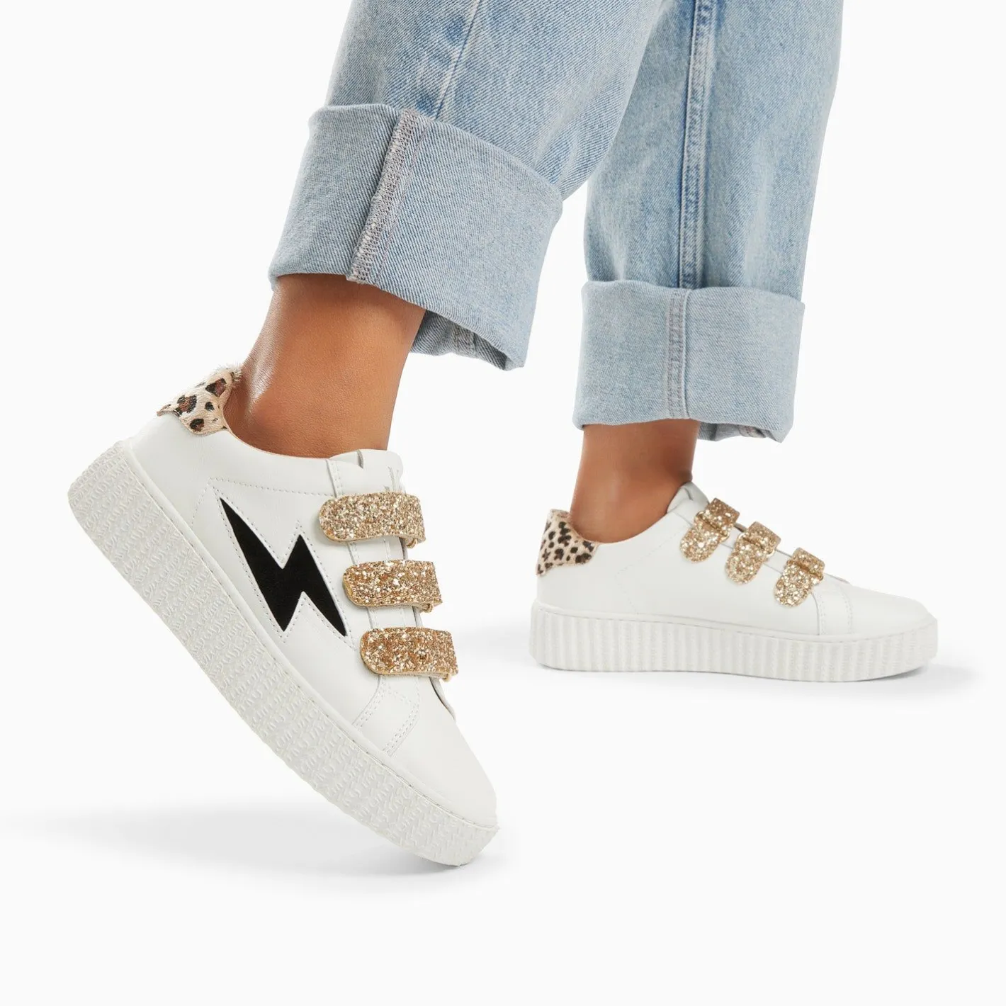 Vanessa Wu Baskets Eclair Angela Blanc Et Zebre A Scratchs Or