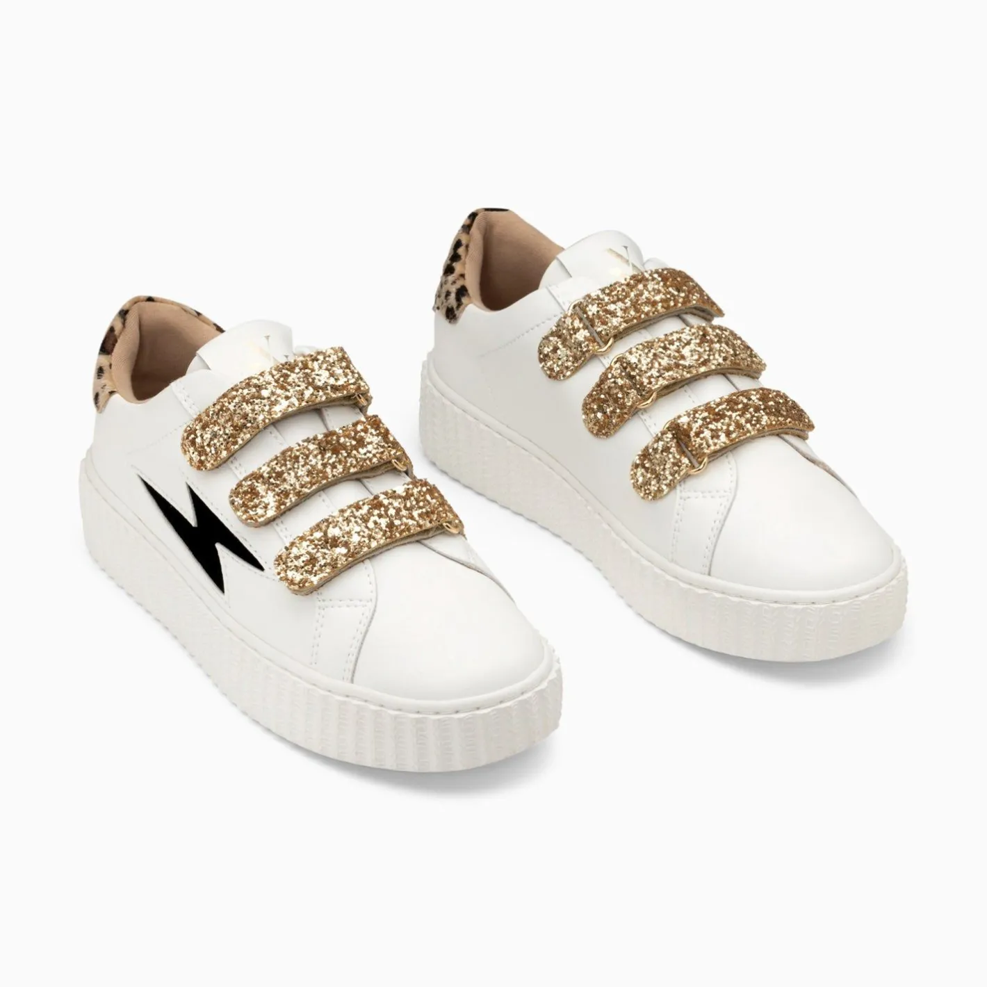 Vanessa Wu Baskets Eclair Angela Blanc Et Zebre A Scratchs Or