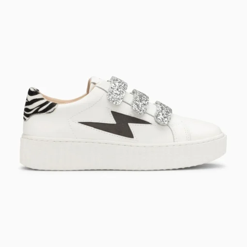 Vanessa Wu Baskets Eclair Angela Blanc Et Zebre A Scratchs Argent Discount