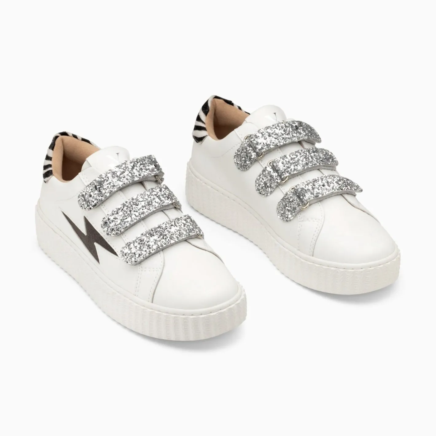 Vanessa Wu Baskets Eclair Angela Blanc Et Zebre A Scratchs Argent Discount