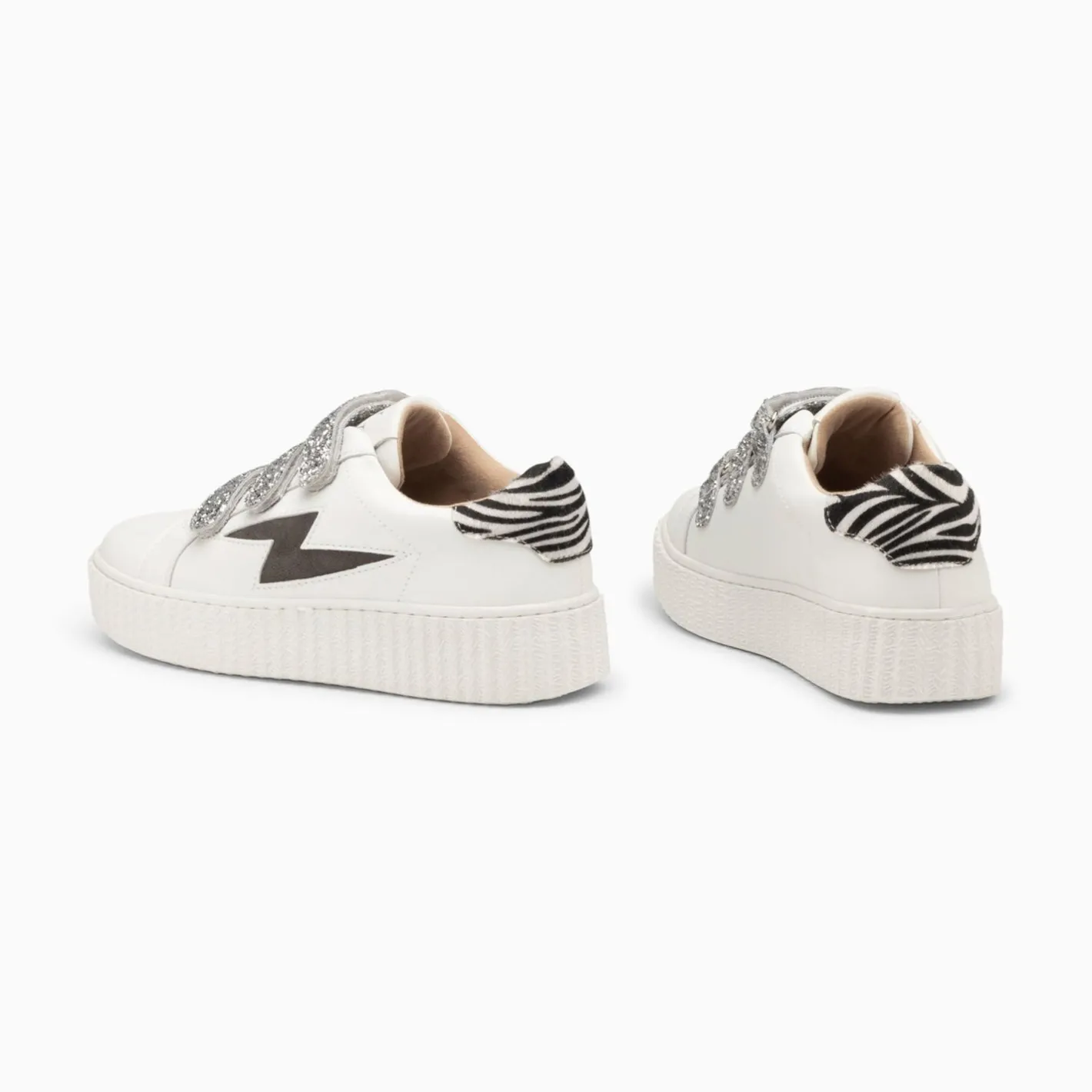 Vanessa Wu Baskets Eclair Angela Blanc Et Zebre A Scratchs Argent Discount