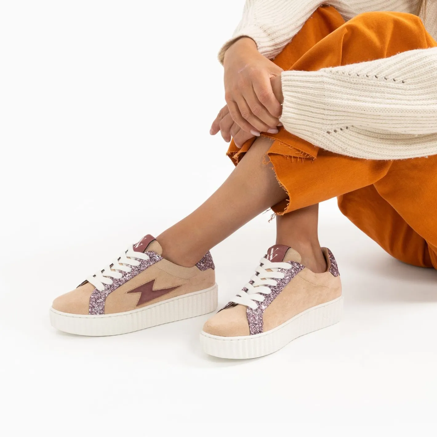 Vanessa Wu Baskets Eclair Appoline Beige Et Rose A Lacets Best