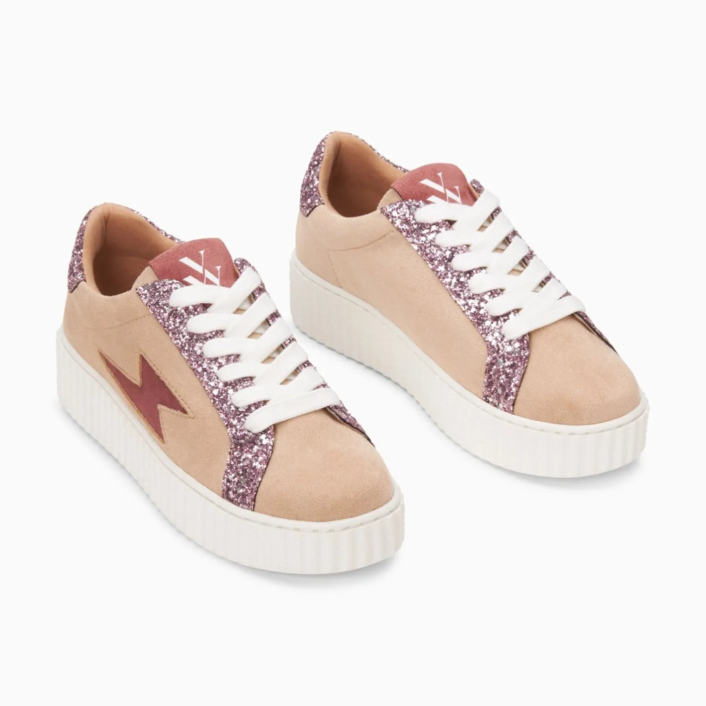 Vanessa Wu Baskets Eclair Appoline Beige Et Rose A Lacets Best