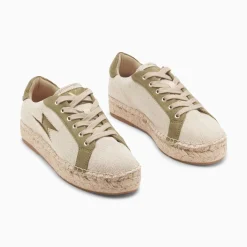 Vanessa Wu Baskets Eclair April Beige Et Kaki A Semelle Espadrille Best