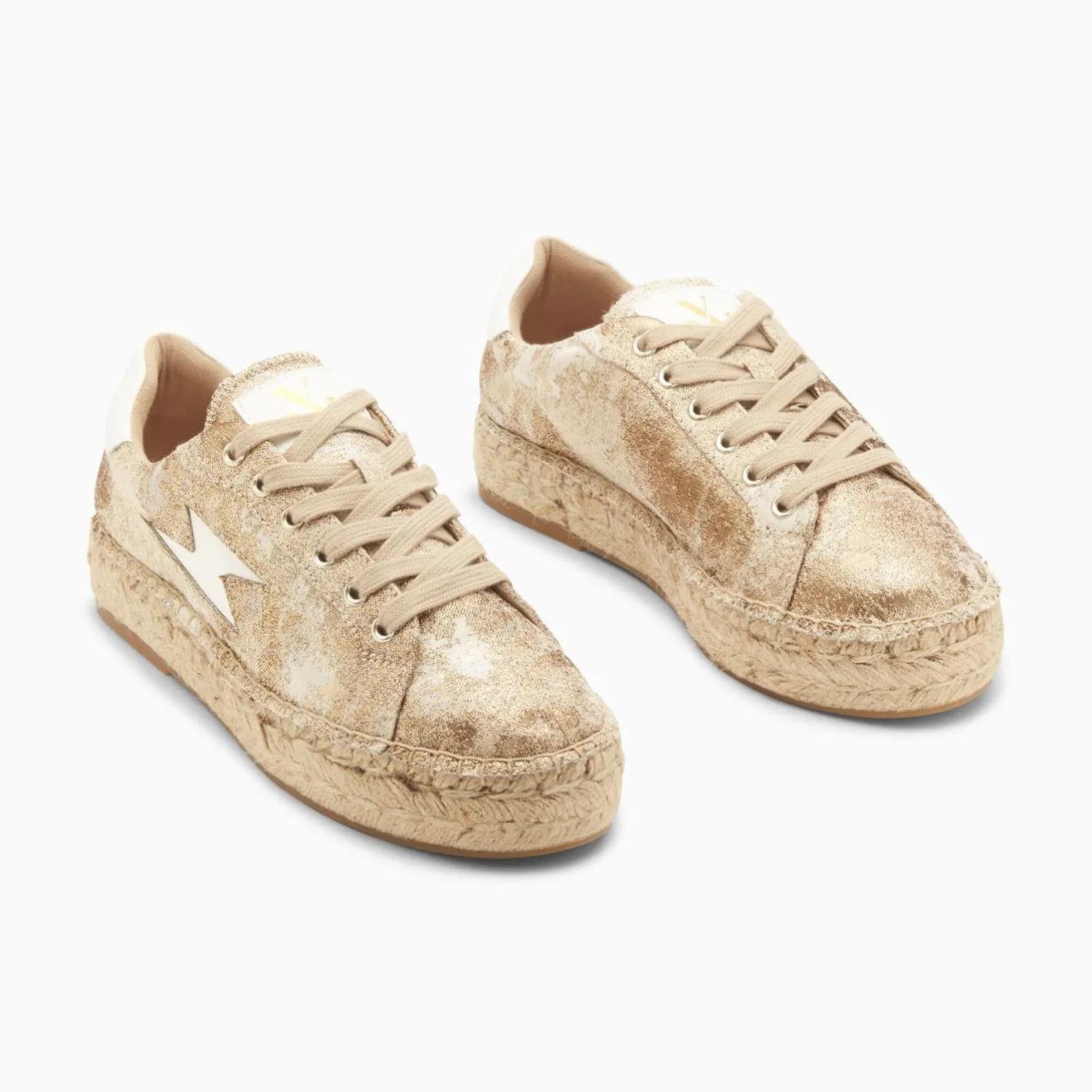 Vanessa Wu Baskets Eclair April Or Et Blanc A Semelle Espadrille Discount