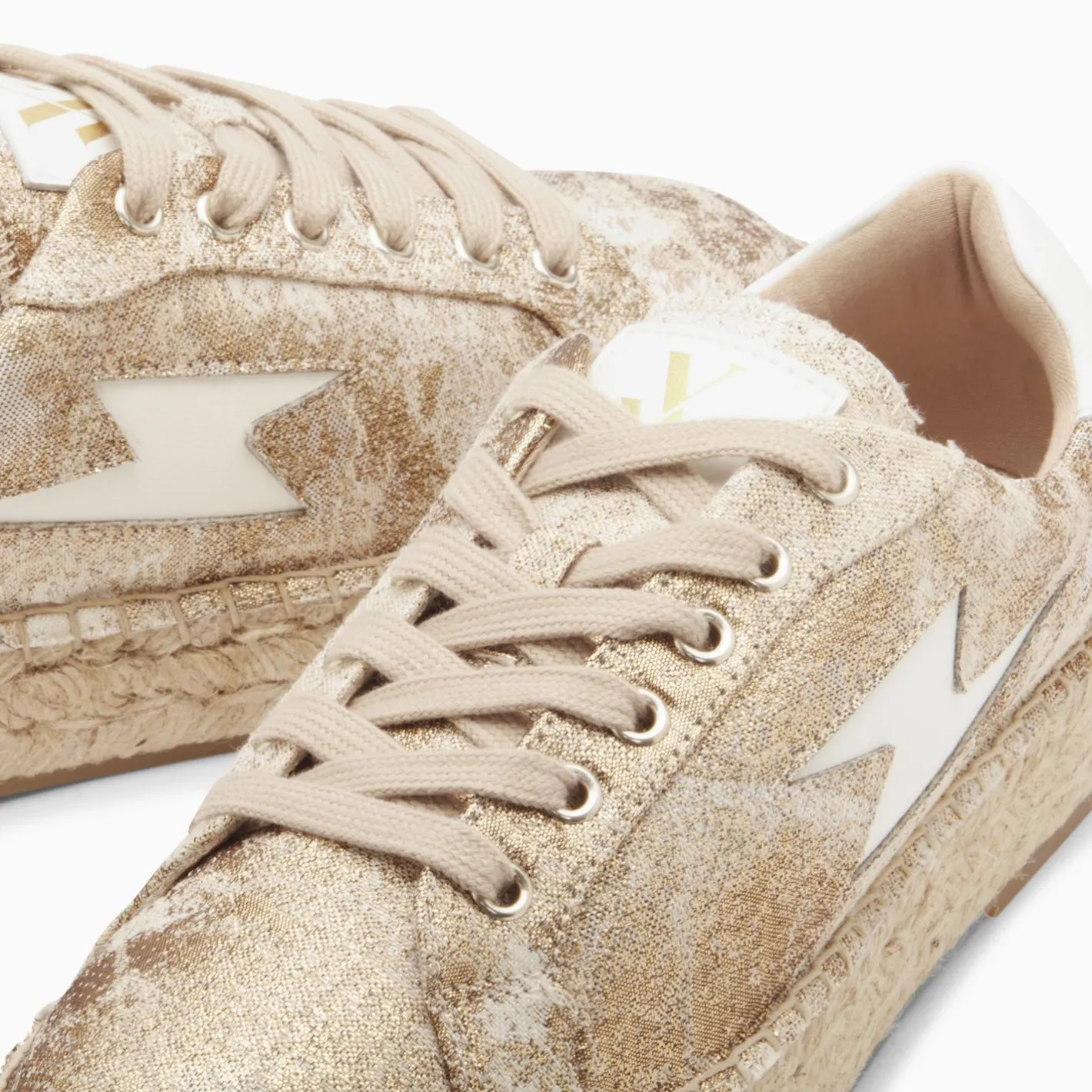 Vanessa Wu Baskets Eclair April Or Et Blanc A Semelle Espadrille Discount