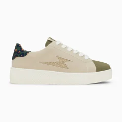 Vanessa Wu Baskets Eclair Berthe Beige Et Kaki A Lacets Discount