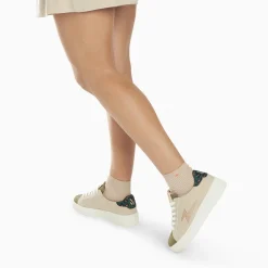Vanessa Wu Baskets Eclair Berthe Beige Et Kaki A Lacets Discount