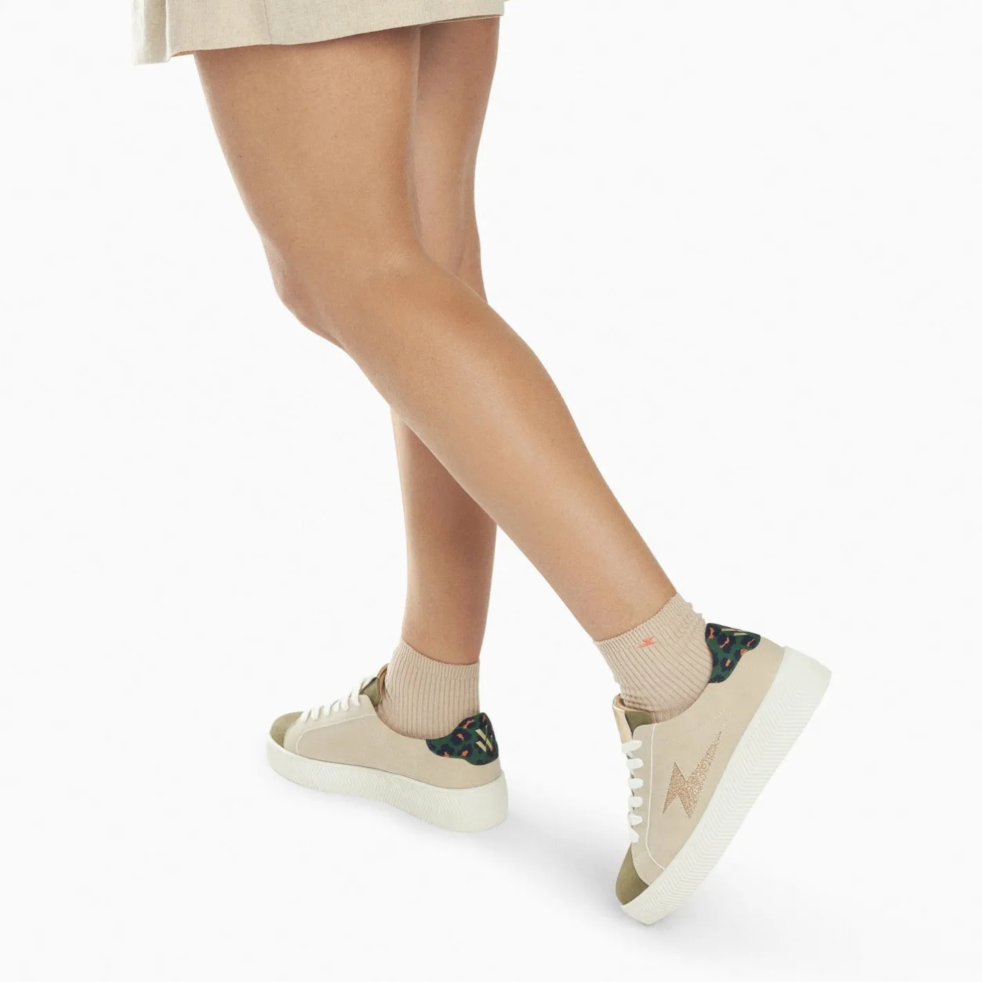 Vanessa Wu Baskets Eclair Berthe Beige Et Kaki A Lacets Discount