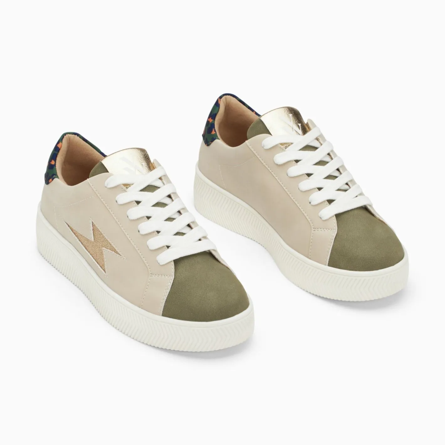 Vanessa Wu Baskets Eclair Berthe Beige Et Kaki A Lacets Discount