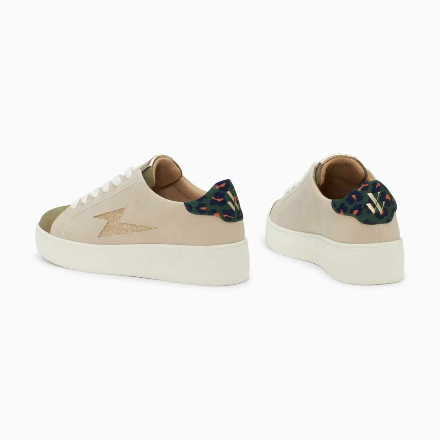 Vanessa Wu Baskets Eclair Berthe Beige Et Kaki A Lacets Discount