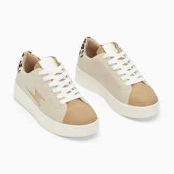 Vanessa Wu Baskets Eclair Berthe Beige Et Camel A Lacets New