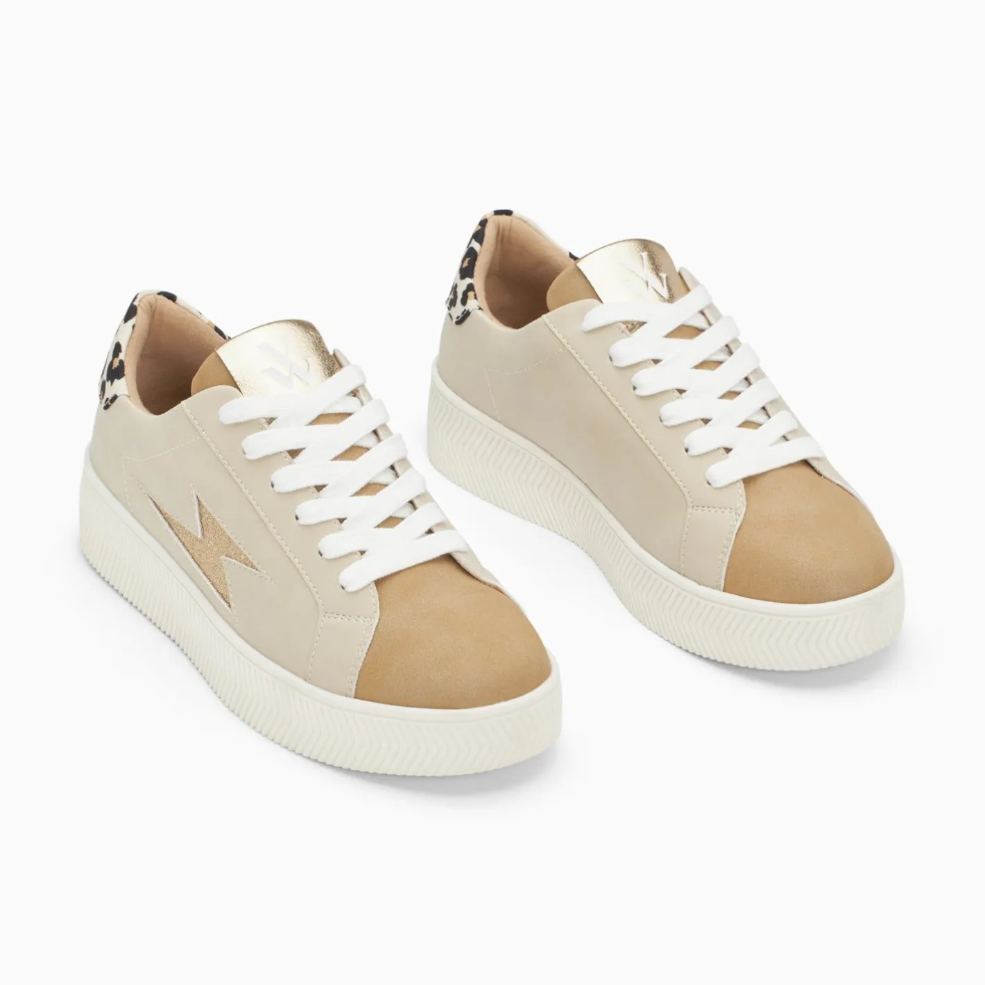 Vanessa Wu Baskets Eclair Berthe Beige Et Camel A Lacets New