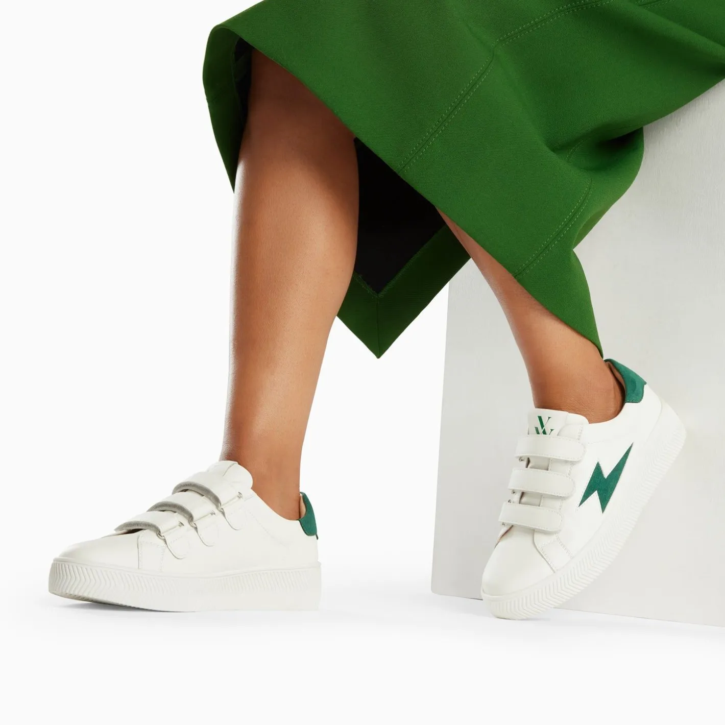 Vanessa Wu Baskets Eclair Camelia Blanc Et Vert Sapin A Scratchs Sale