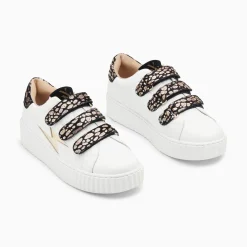 Vanessa Wu Baskets Eclair Daisy Blanc Et Or A Scratchs Leopard