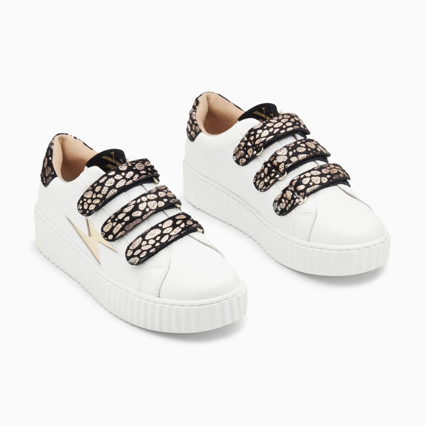 Vanessa Wu Baskets Eclair Daisy Blanc Et Or A Scratchs Leopard