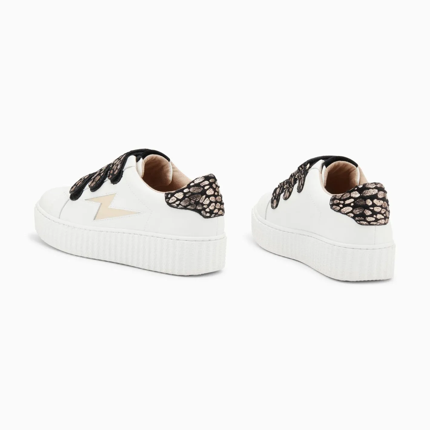 Vanessa Wu Baskets Eclair Daisy Blanc Et Or A Scratchs Leopard