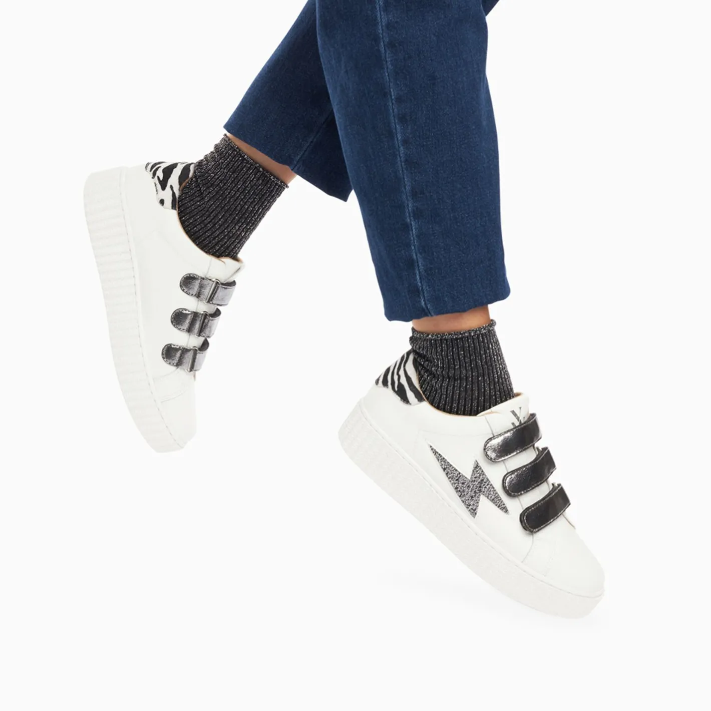 Vanessa Wu Baskets Eclair Darine Blanc Et Zebre A Scratchs Anthracite Online