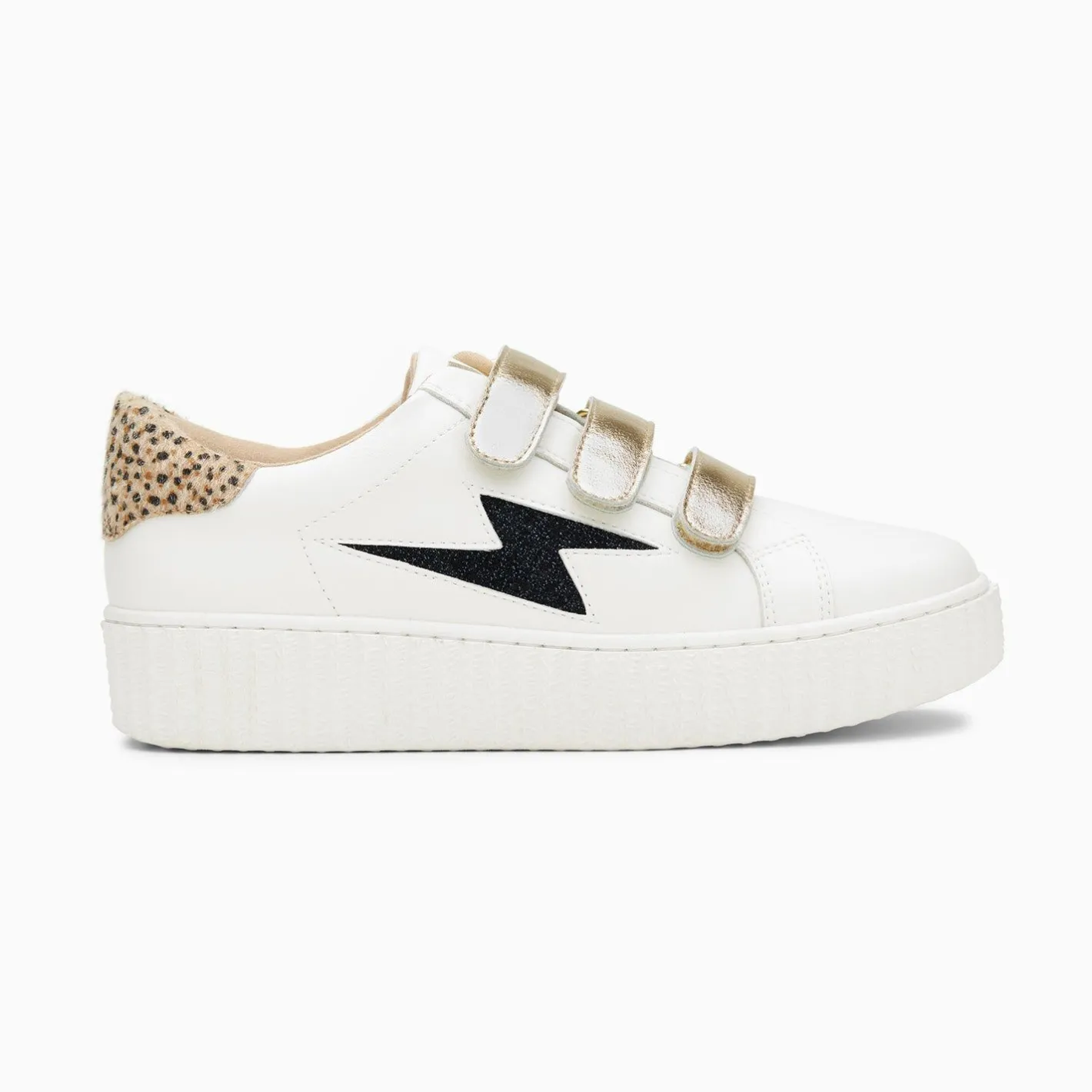 Vanessa Wu Baskets Eclair Darine Blanc Et Guepard A Scratchs Or Discount
