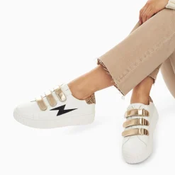 Vanessa Wu Baskets Eclair Darine Blanc Et Guepard A Scratchs Or Discount