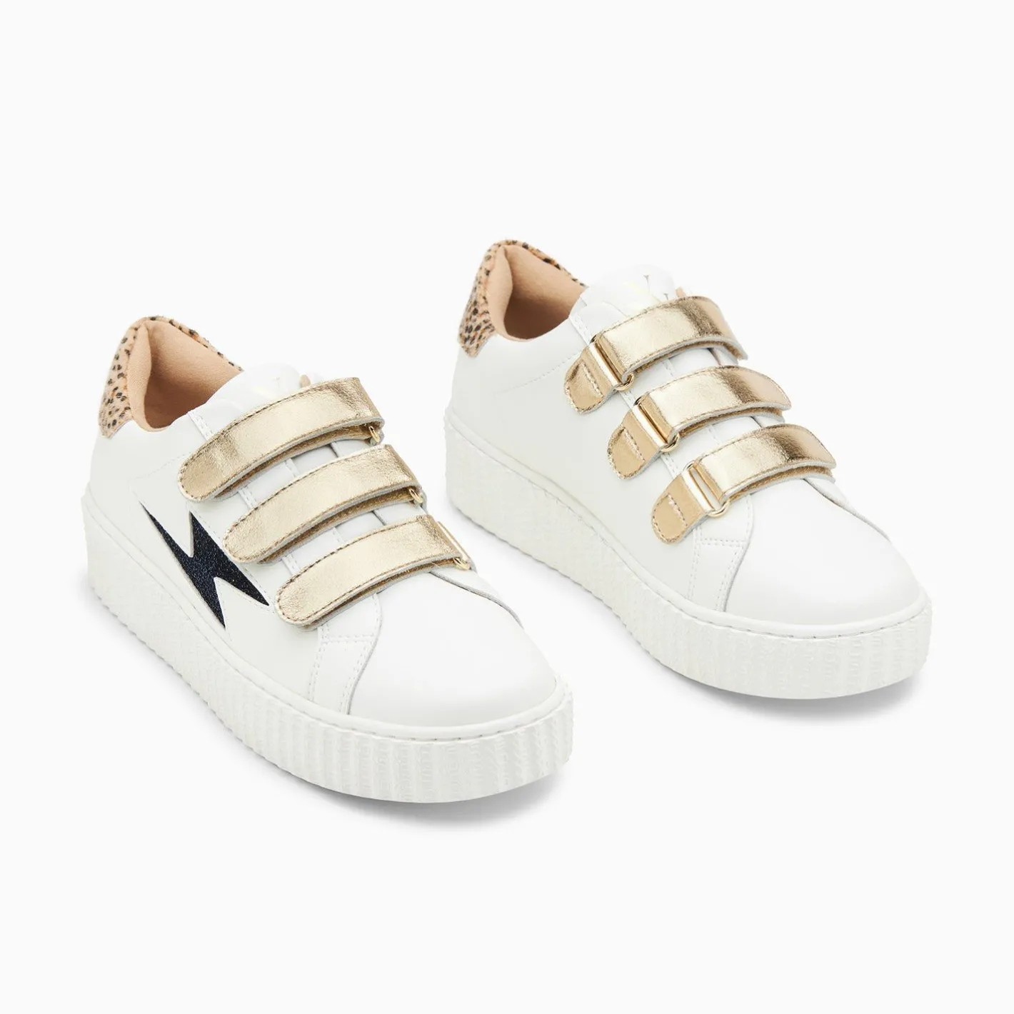 Vanessa Wu Baskets Eclair Darine Blanc Et Guepard A Scratchs Or Discount