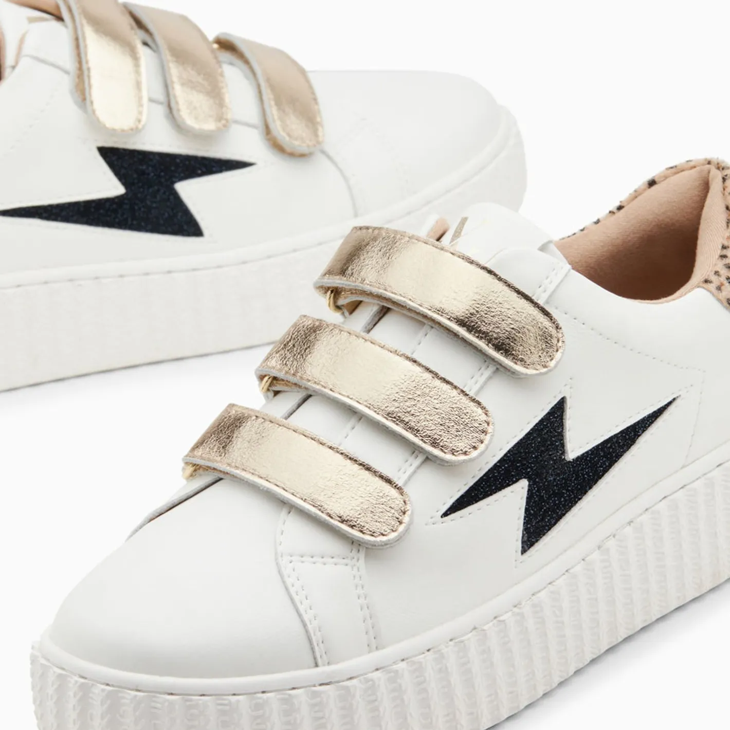 Vanessa Wu Baskets Eclair Darine Blanc Et Guepard A Scratchs Or Discount
