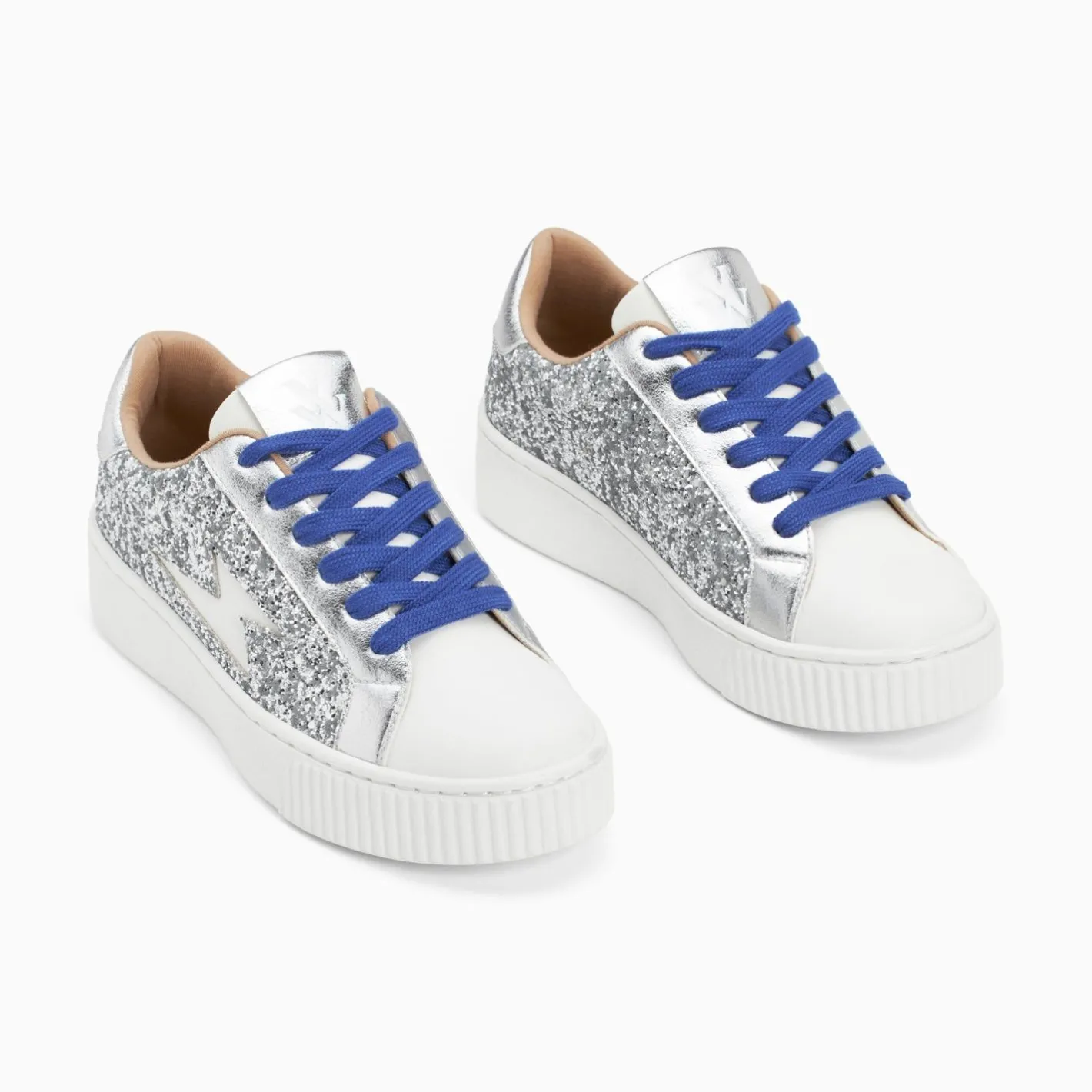 Vanessa Wu Baskets Eclair Elise Argent Paillete A Lacets Sale