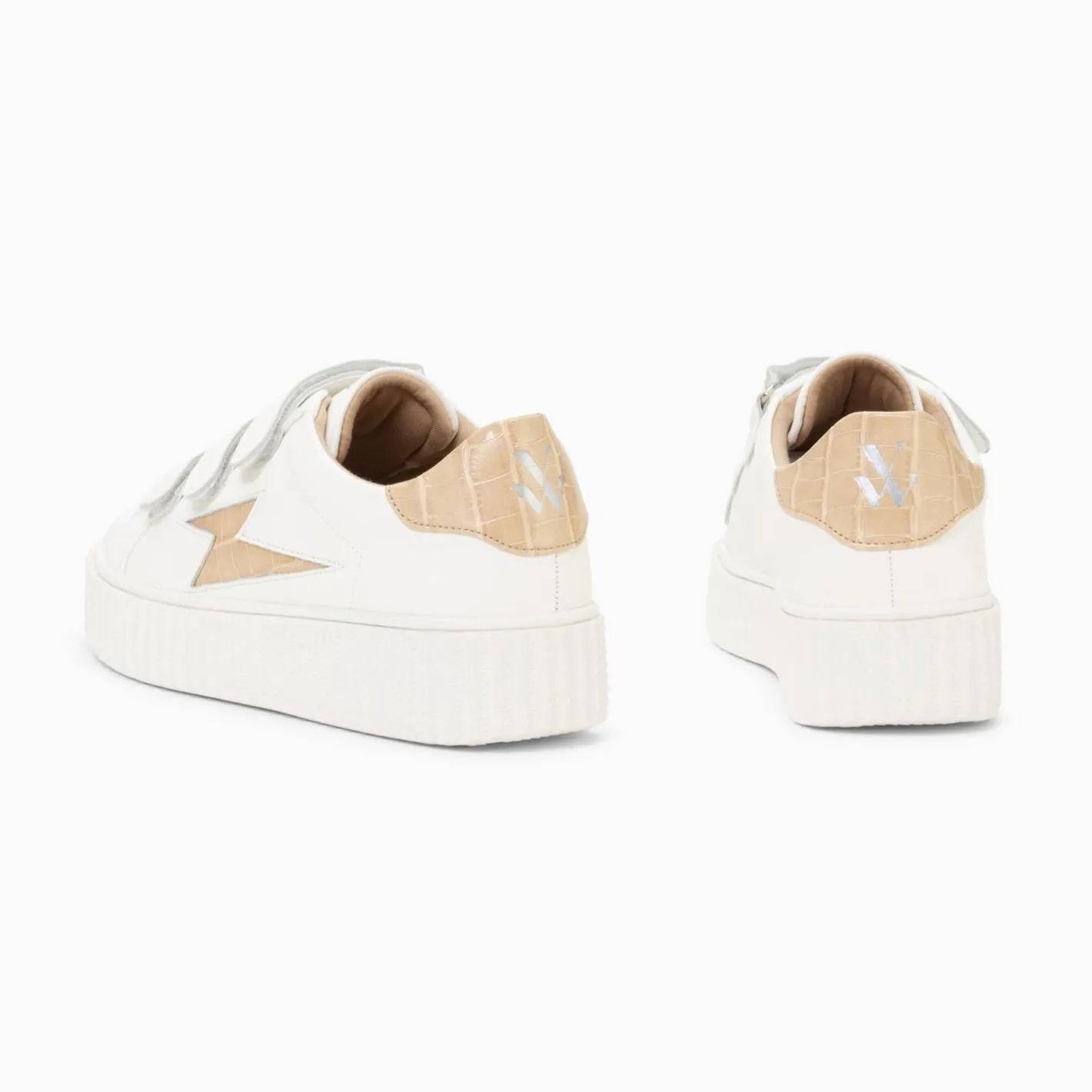 Vanessa Wu Baskets Eclair Elsa Blanc Et Beige Croco A Scratchs Sale