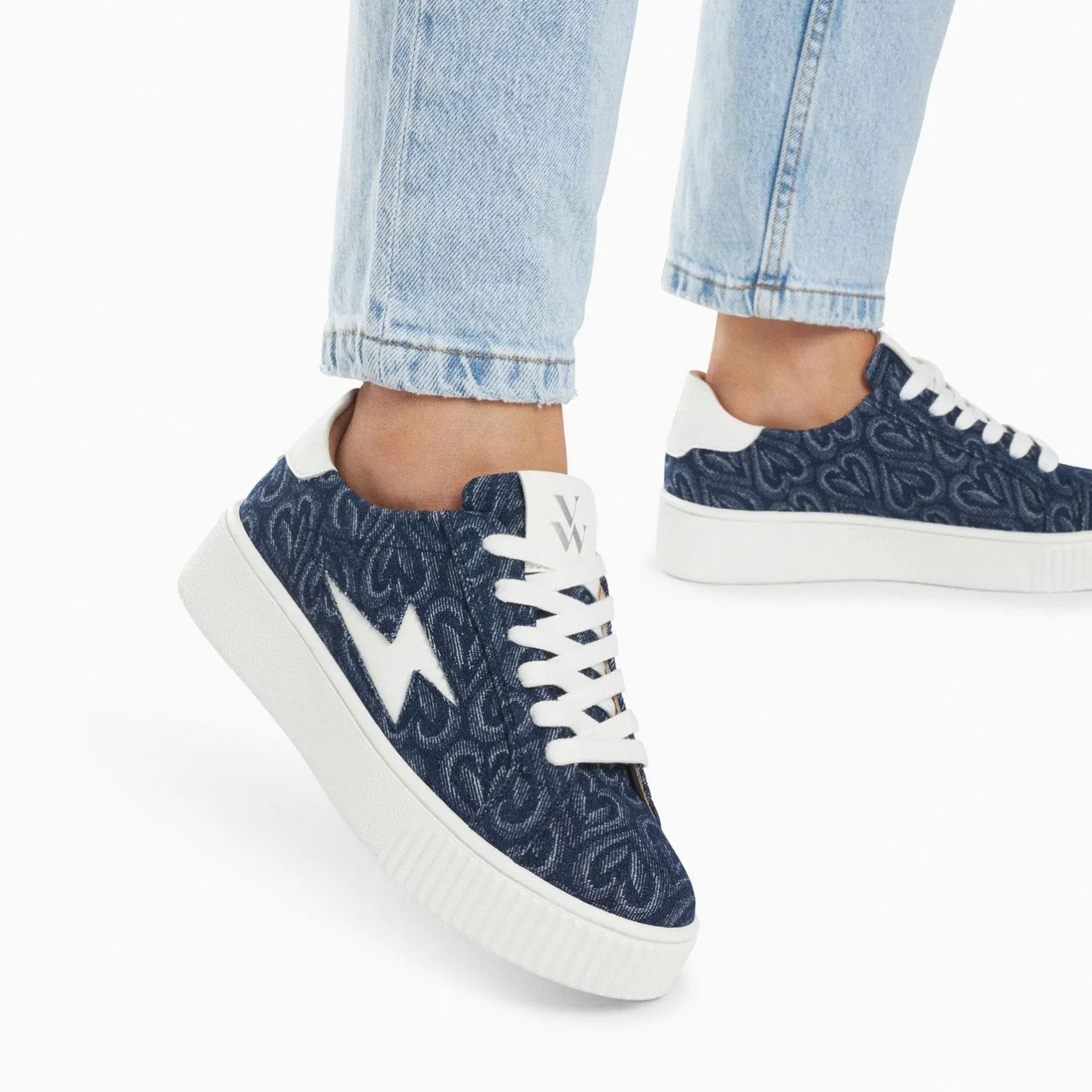 Vanessa Wu Baskets Eclair Enola Denim Coeur A Lacets Outlet