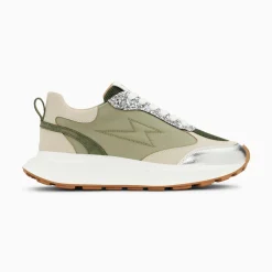 Vanessa Wu Baskets Eclair Esther Kaki Et Argent A Semelle Oversize Outlet