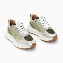 Vanessa Wu Baskets Eclair Esther Kaki Et Argent A Semelle Oversize Outlet