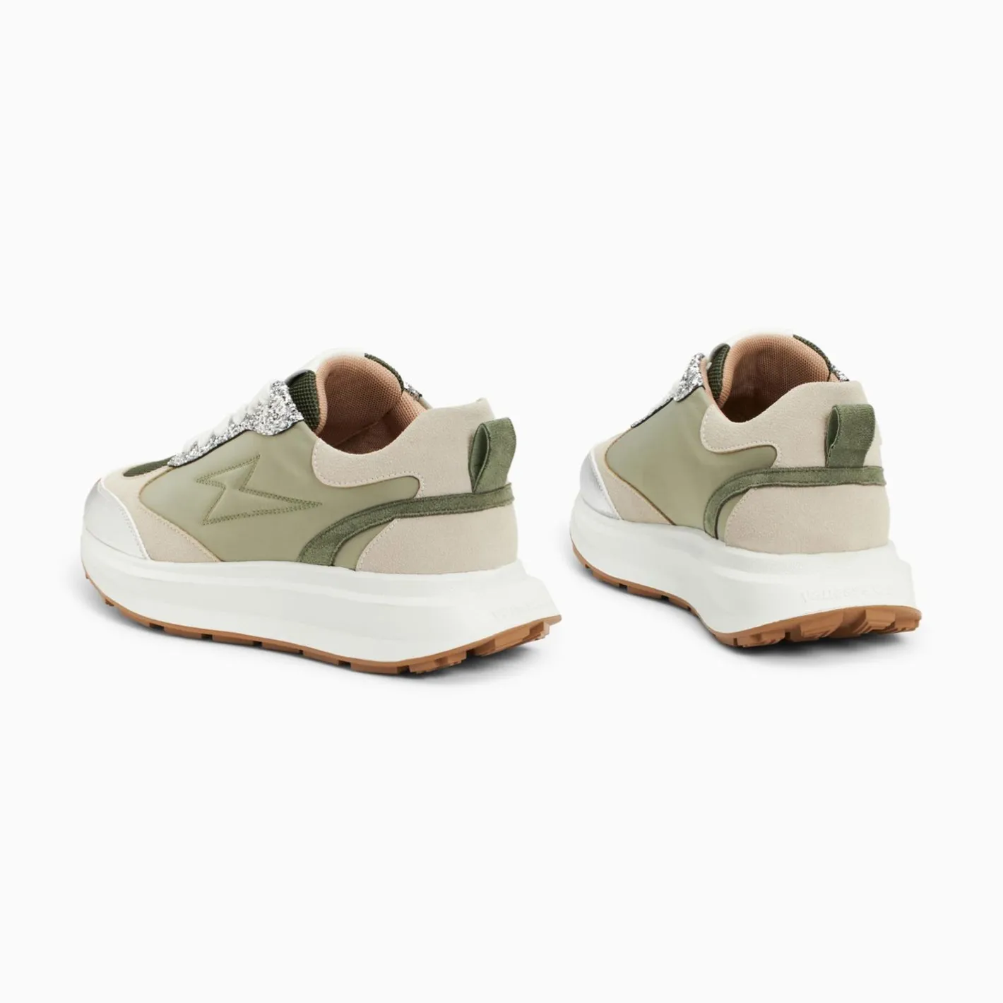 Vanessa Wu Baskets Eclair Esther Kaki Et Argent A Semelle Oversize Outlet