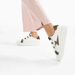 Vanessa Wu Baskets Eclair Ingrid Blanc Et Kaki Imprime Zebre A Scratchs Clearance
