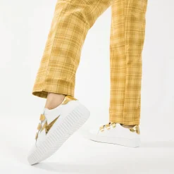 Vanessa Wu Baskets Eclair Jane Blanches En Cuir A Scratchs Or Best