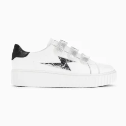 Vanessa Wu Baskets Eclair Jane Blanches En Cuir A Scratchs Argent Sale