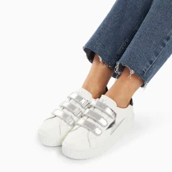 Vanessa Wu Baskets Eclair Jane Blanches En Cuir A Scratchs Argent Sale