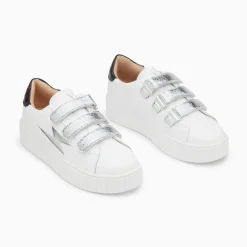 Vanessa Wu Baskets Eclair Jane Blanches En Cuir A Scratchs Argent Sale