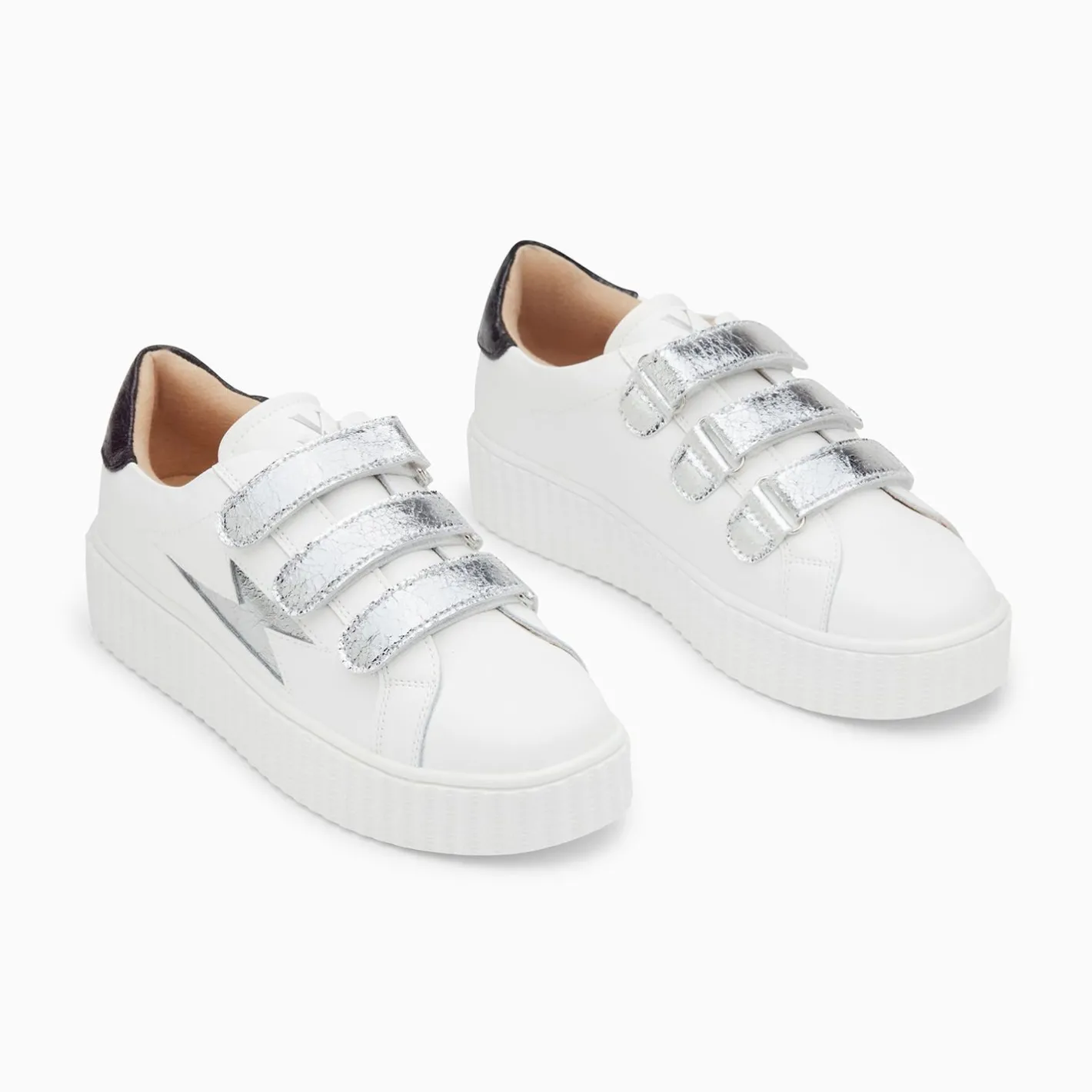 Vanessa Wu Baskets Eclair Jane Blanches En Cuir A Scratchs Argent Sale