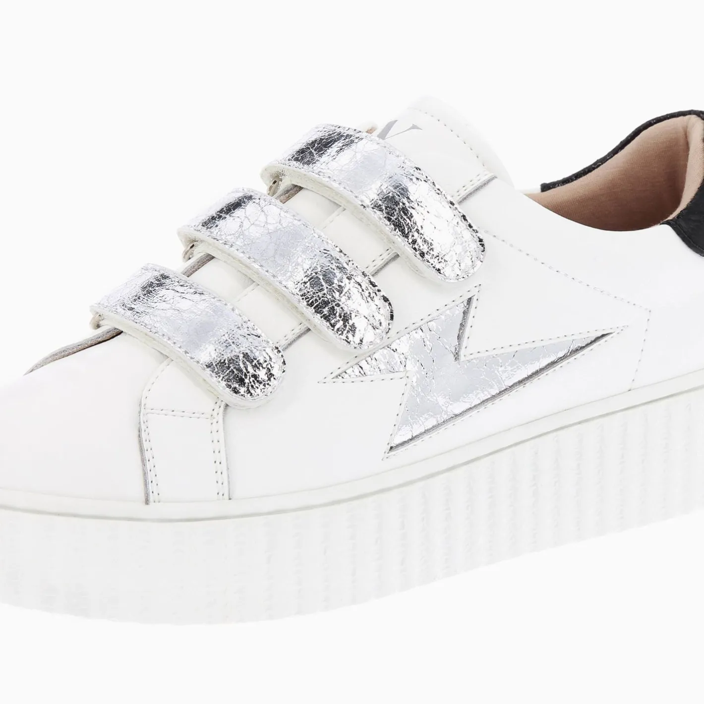 Vanessa Wu Baskets Eclair Jane Blanches En Cuir A Scratchs Argent Sale