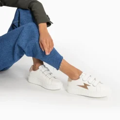 Vanessa Wu Baskets Eclair Kim Blanc Et Bronze Effet Velours A Scratchs Sale
