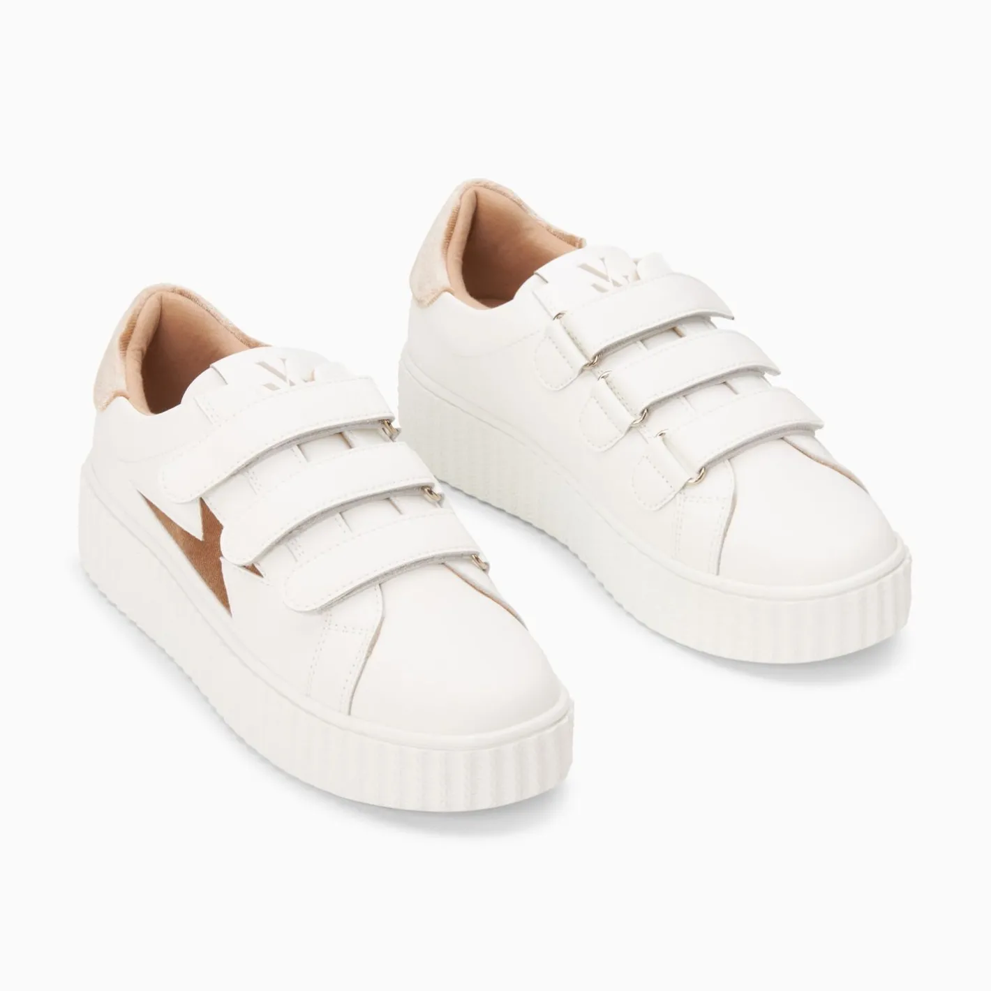 Vanessa Wu Baskets Eclair Kim Blanc Et Bronze Effet Velours A Scratchs Sale