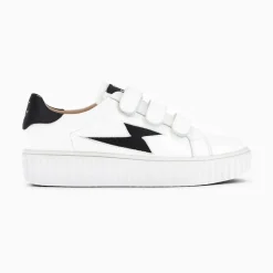 Vanessa Wu Baskets Eclair Larissa Blanc Et Noir Satin A Scratchs Outlet